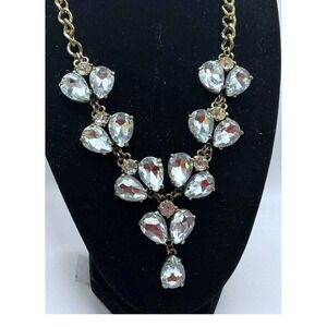 Leslie Danzis 21" Statement Light Blue Crystal Bib Necklace – Gold Tone Glamour